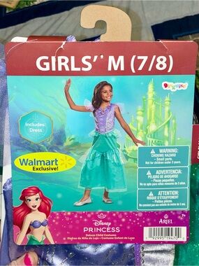 Disney Girls Ariel Princess Dress Costume - Size Girls Medium (7/8)